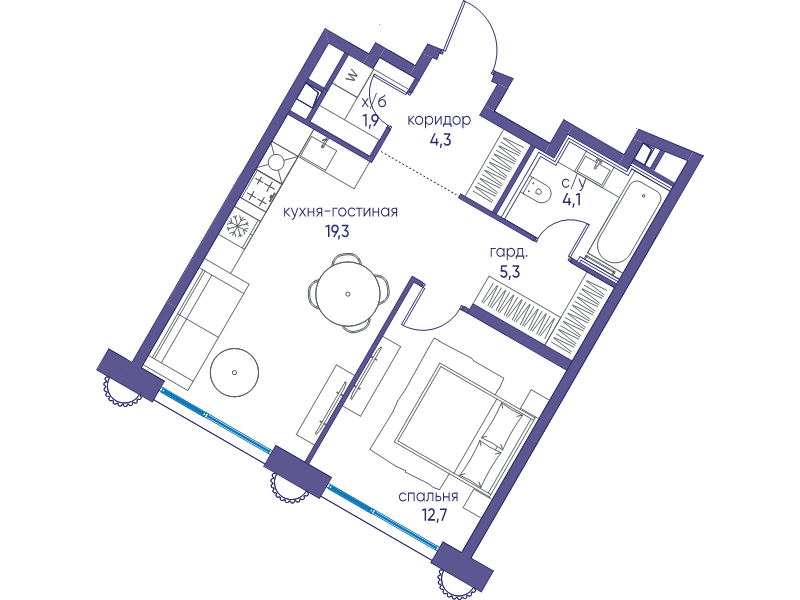 2 ккв (Евро) 47,4 м²