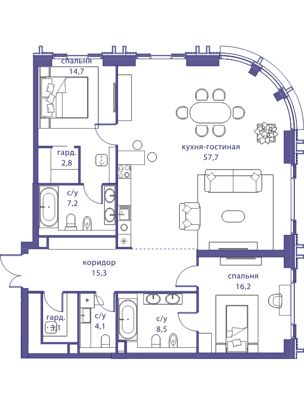 2 ккв 129,6 м²
