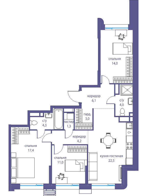 4 ккв (Евро) 87,8 м²