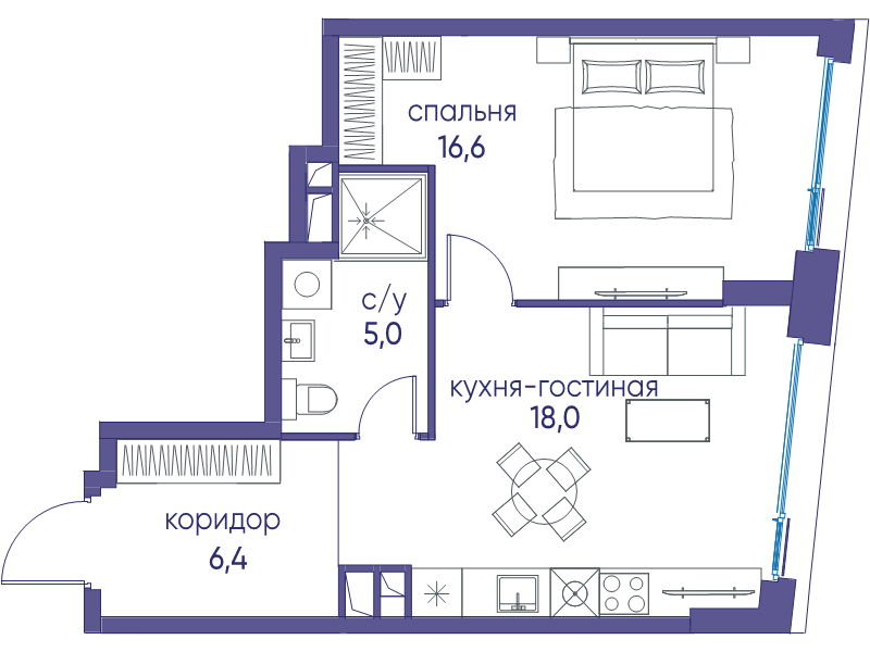 2 ккв (Евро) 46 м²