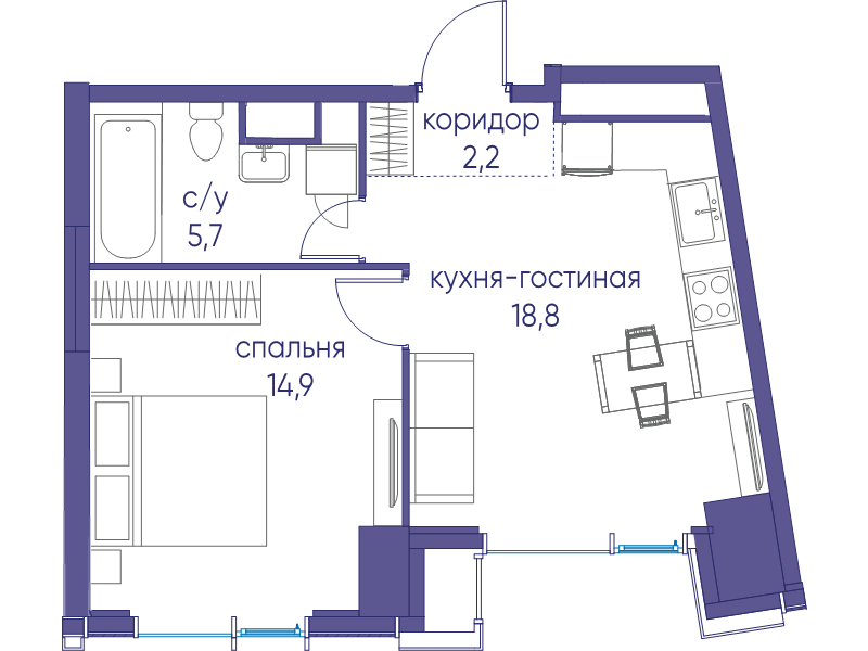2 ккв (Евро) 41,6 м²