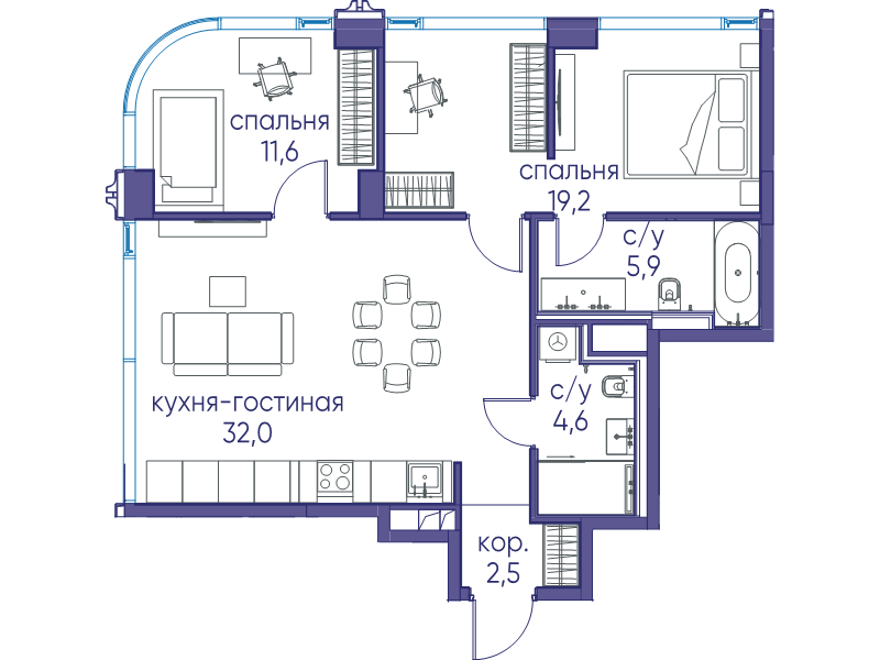 3 ккв (Евро) 75,8 м²