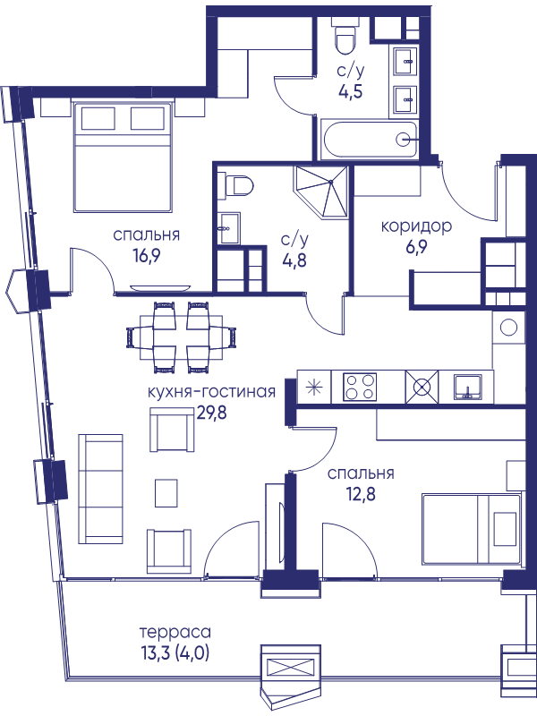 3 ккв (Евро) 79,7 м²