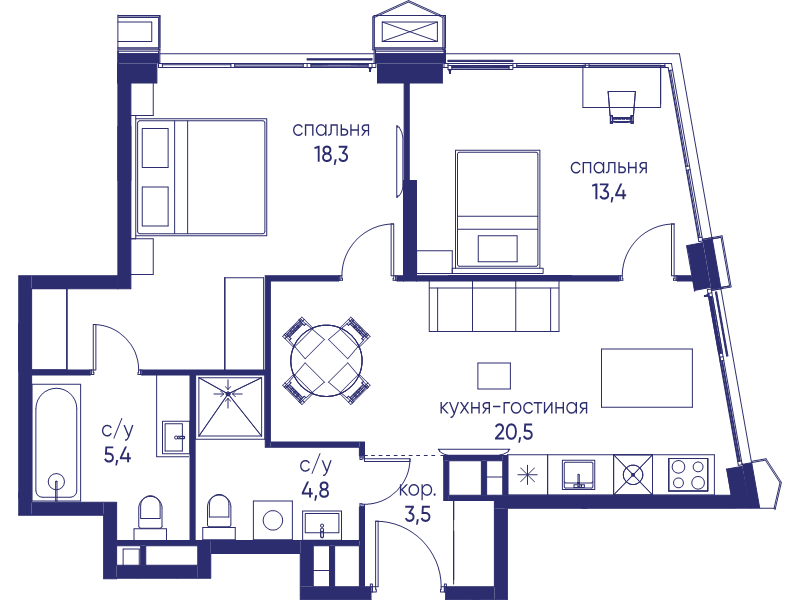 3 ккв (Евро) 65,9 м²