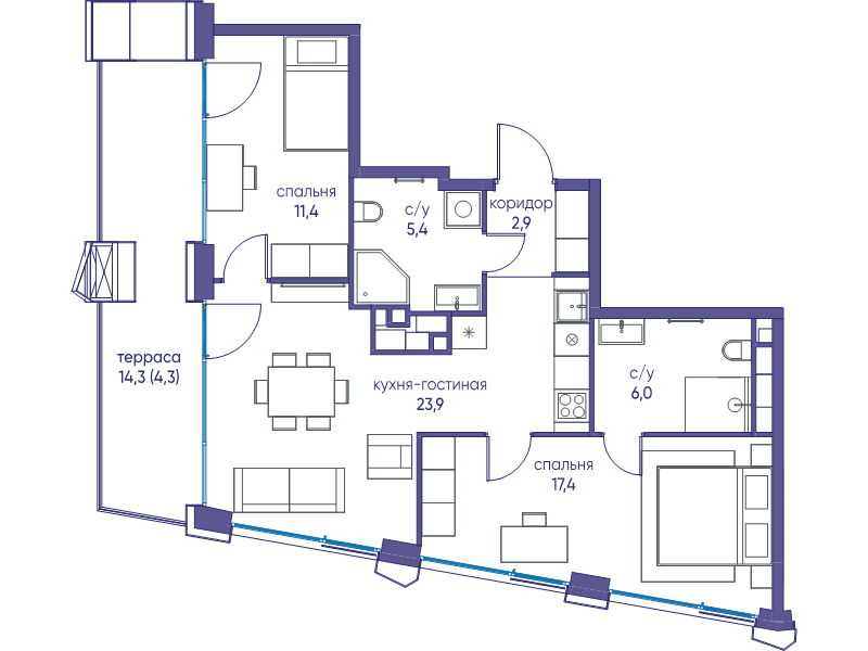 3 ккв (Евро) 71,3 м²