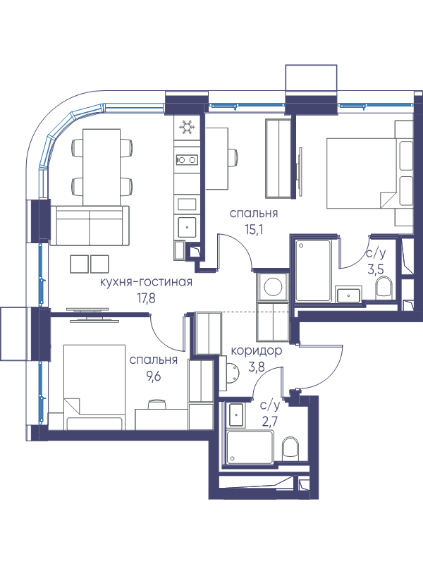 3 ккв (Евро) 52,5 м²