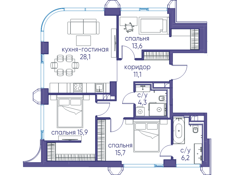 4 ккв (Евро) 94,9 м²
