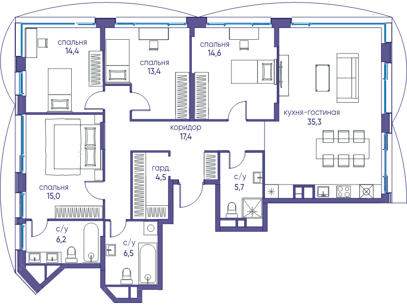 5 ккв (Евро) 133 м²