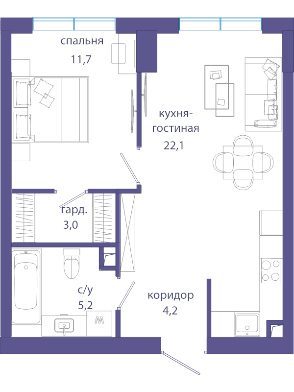 2 ккв (Евро) 46,5 м²