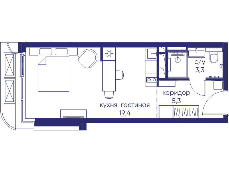 Студия 28 м²