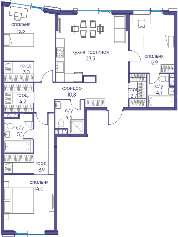 4 ккв (Евро) 108,9 м²