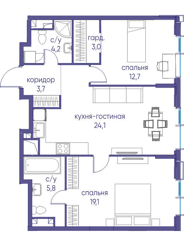 3 ккв (Евро) 72,6 м²