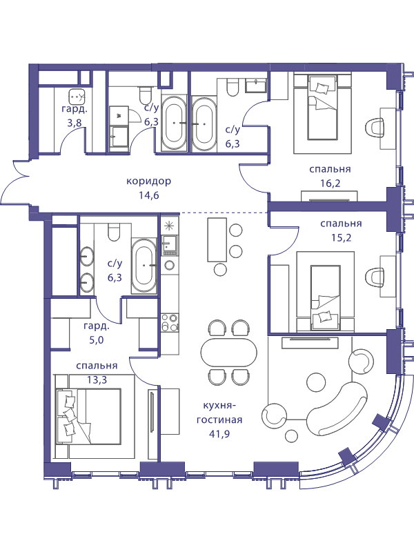 3 ккв 128,9 м²