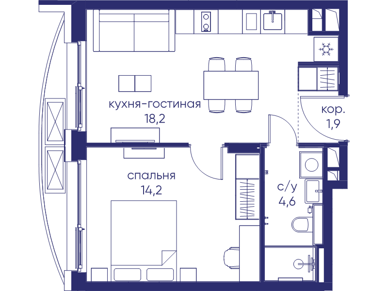 2 ккв (Евро) 38,9 м²