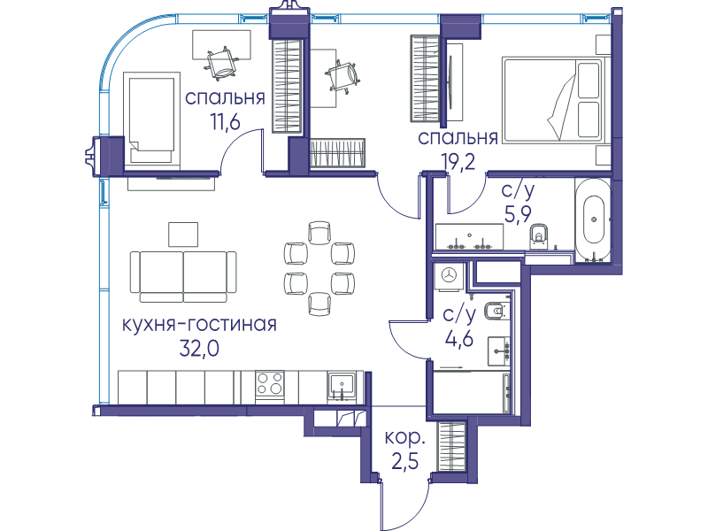3 ккв (Евро) 75,8 м²