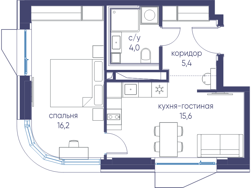 2 ккв (Евро) 41,2 м²