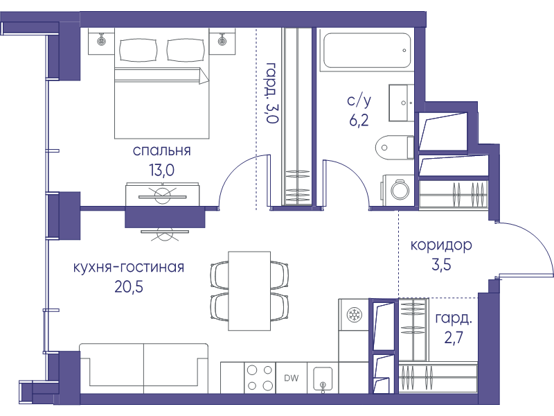 2 ккв (Евро) 48,9 м²
