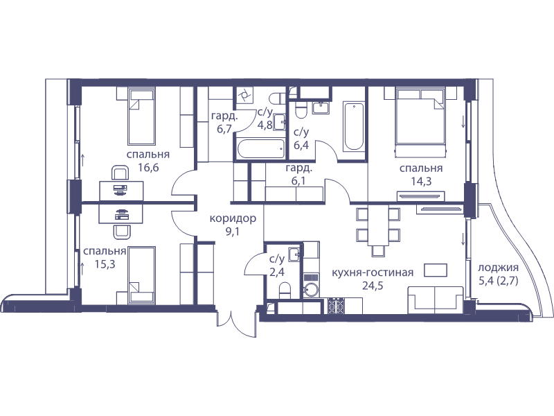 4 ккв (Евро) 108,9 м²