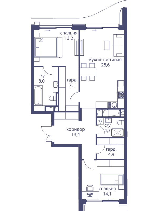 3 ккв (Евро) 93,6 м²