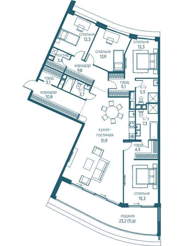 5 ккв (Евро) 172,7 м²