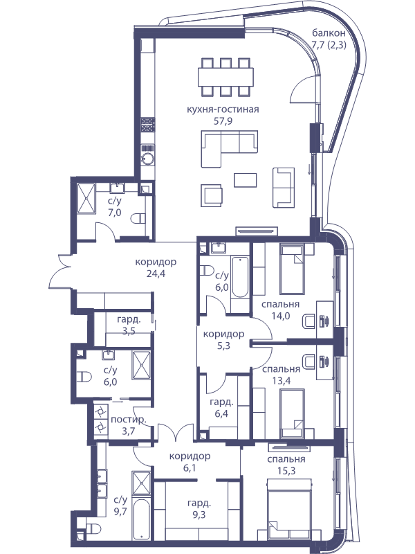 5 ккв (Евро) 235,4 м²