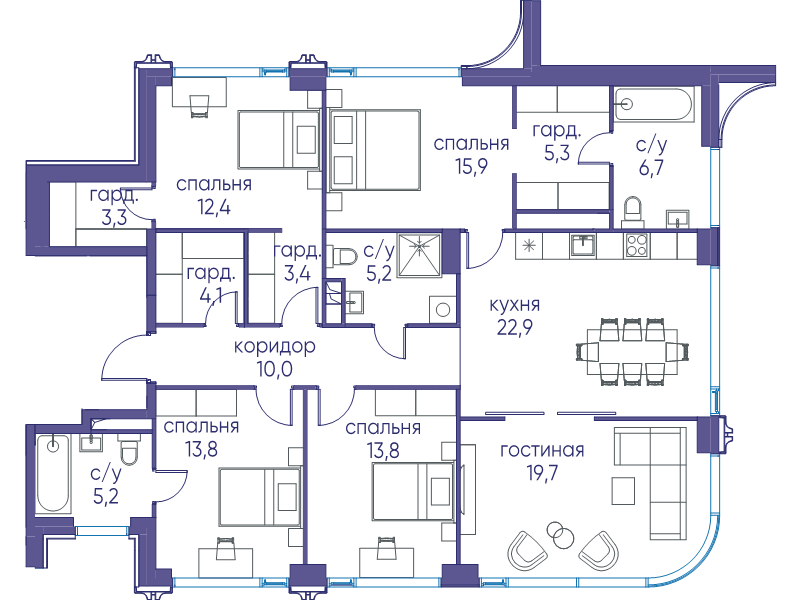 6 ккв (Евро) 140,9 м²
