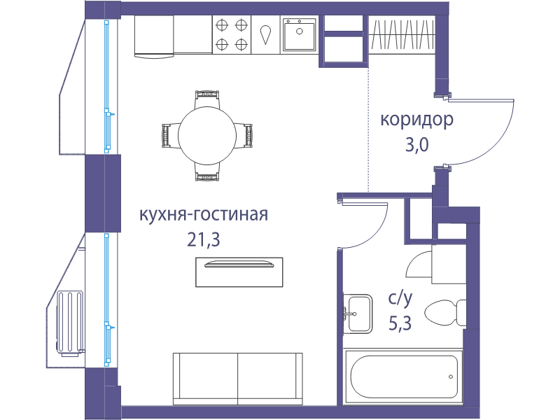 Студия 29,6 м²