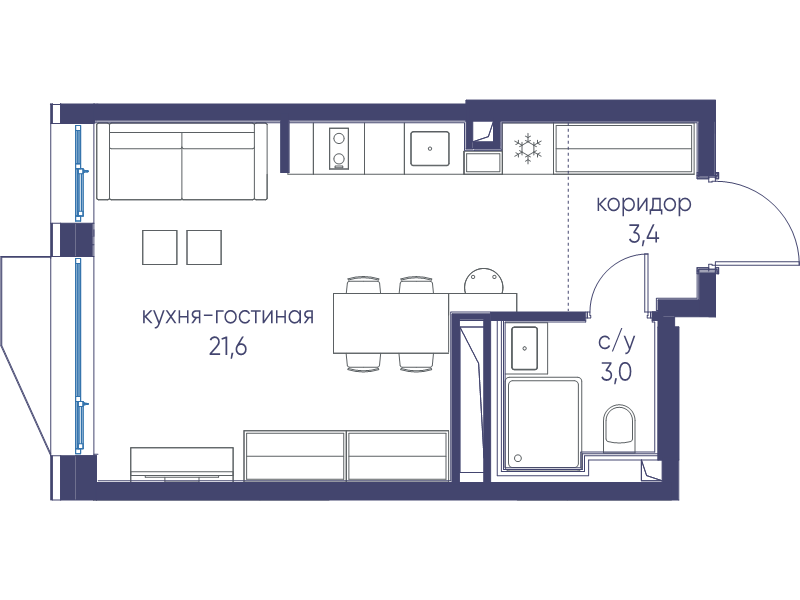 Студия 28 м²