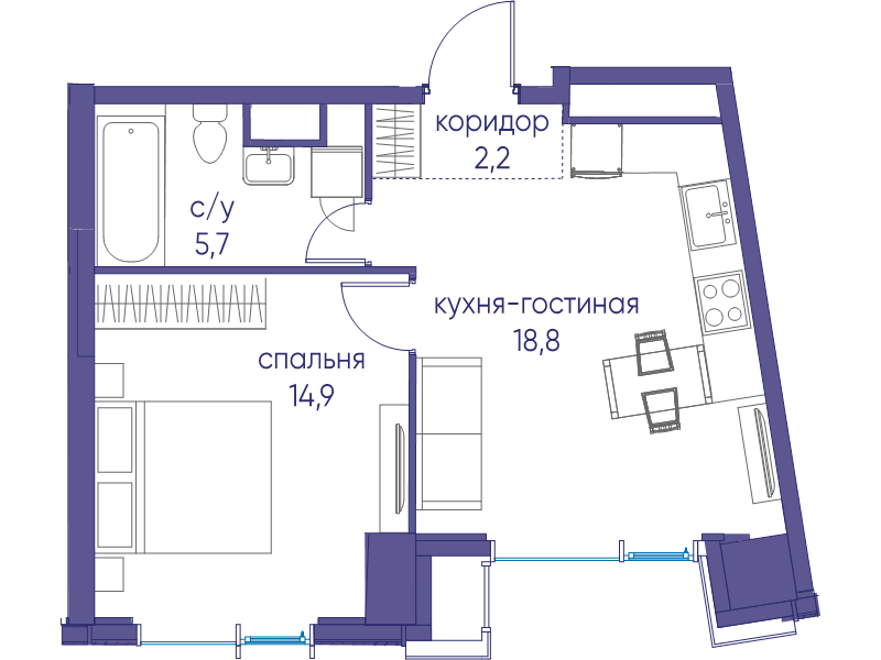 2 ккв (Евро) 41,6 м²