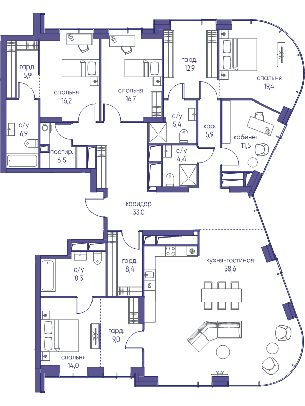 5 ккв (Евро) 243 м²