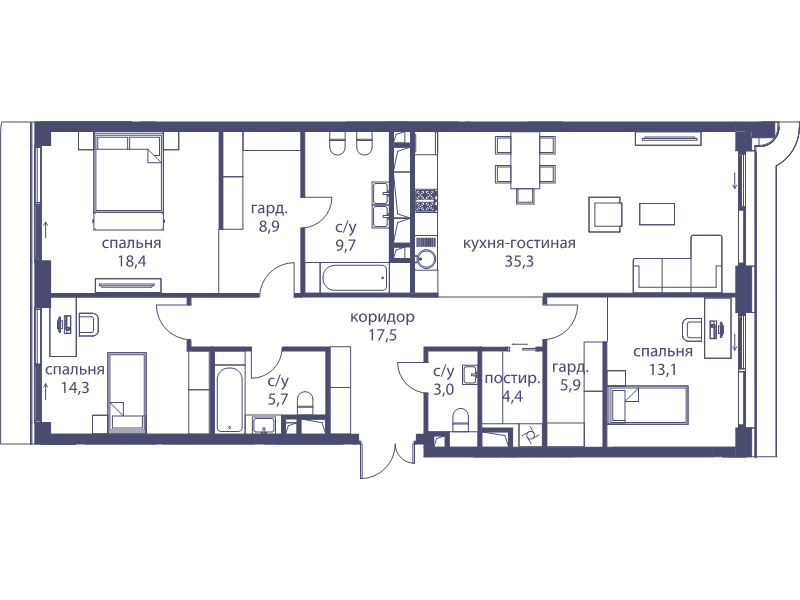 4 ккв (Евро) 136,6 м²
