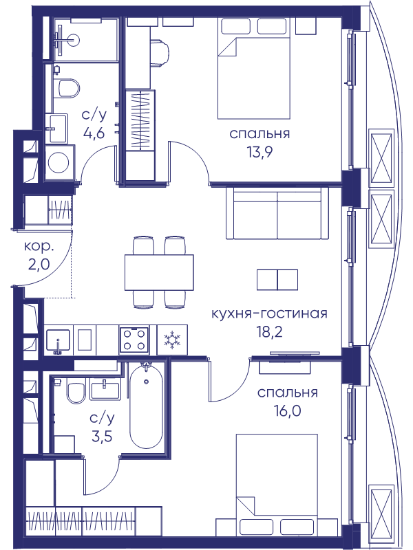 3 ккв (Евро) 58,2 м²