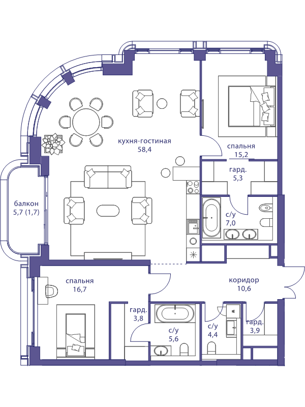 3 ккв (Евро) 132,6 м²