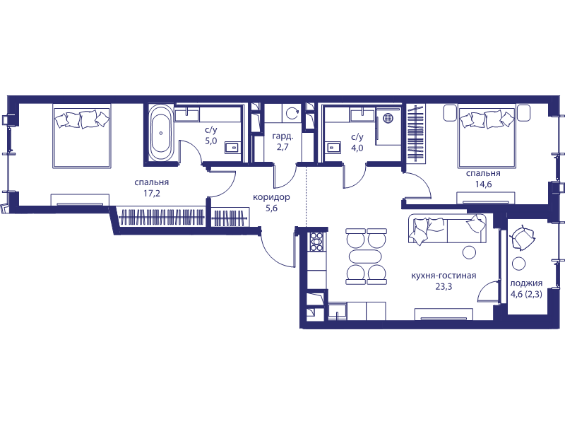 3 ккв (Евро) 74,7 м²