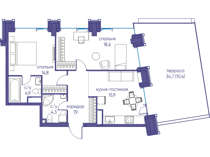 3 ккв (Евро) 78,8 м²