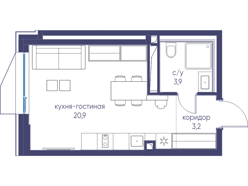 Студия 28 м²