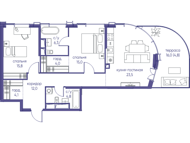 3 ккв (Евро) 90,3 м²