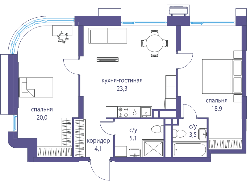 3 ккв (Евро) 74,9 м²