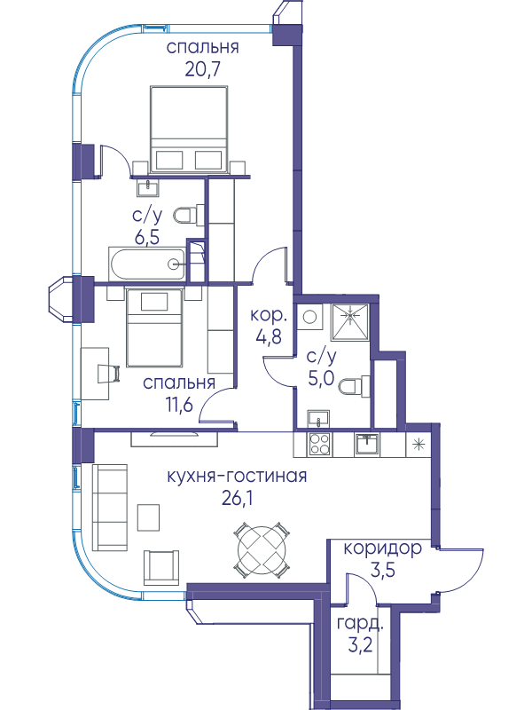 3 ккв (Евро) 81,4 м²