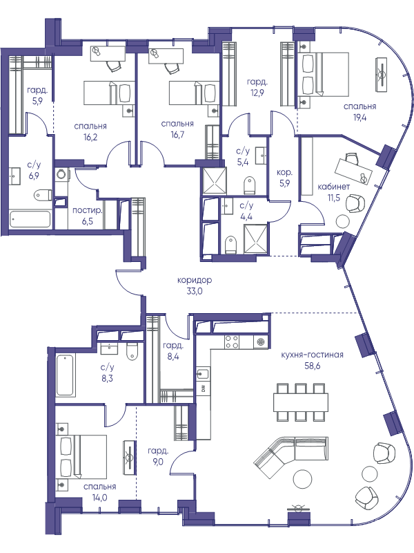 5 ккв (Евро) 243 м²