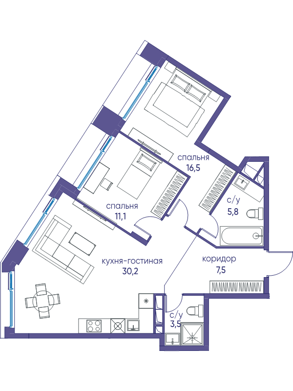 3 ккв (Евро) 74,6 м²