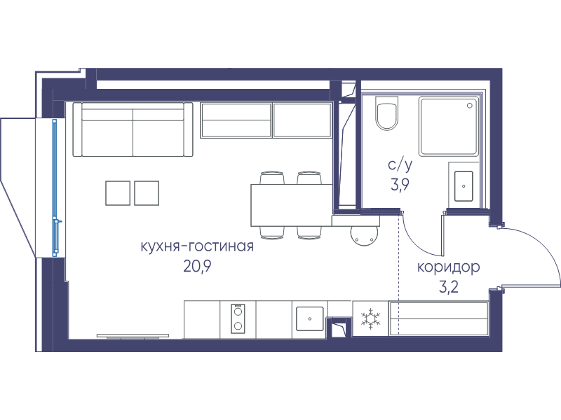 Студия 28 м²