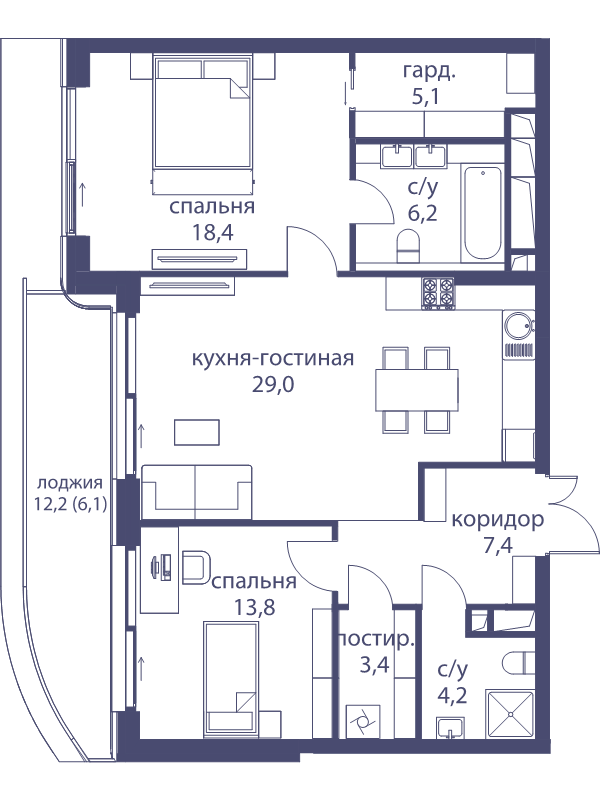 3 ккв (Евро) 93,6 м²