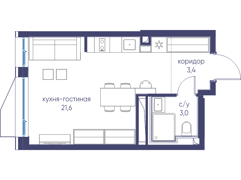 Студия 28 м²