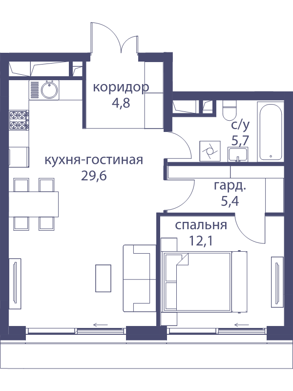2 ккв (Евро) 57,6 м²