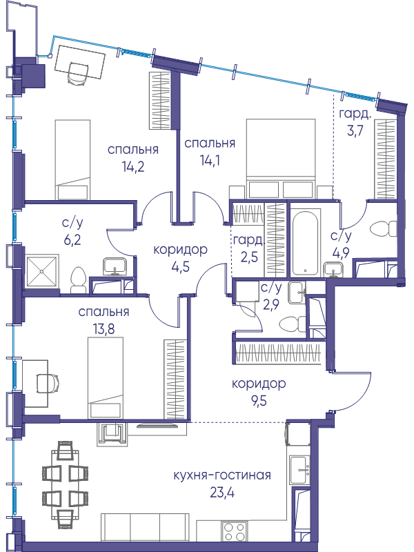 4 ккв (Евро) 100,2 м²