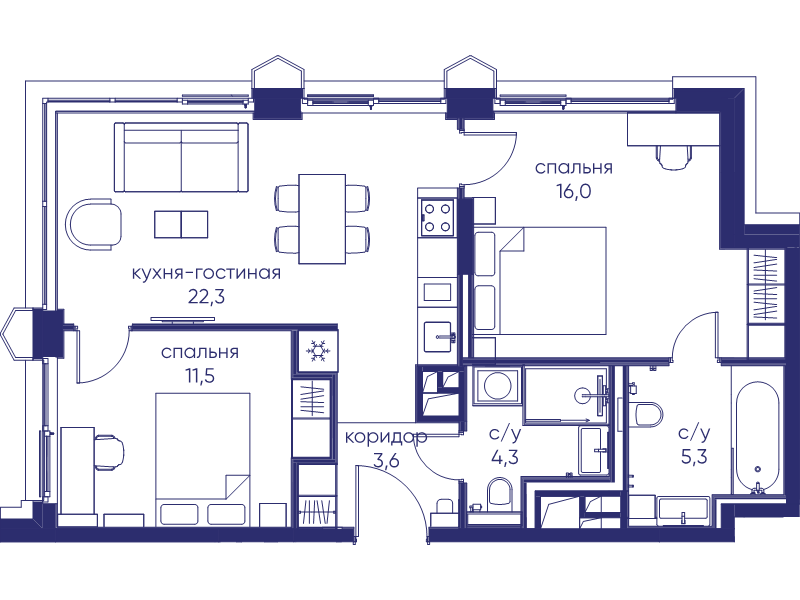 3 ккв (Евро) 63 м²