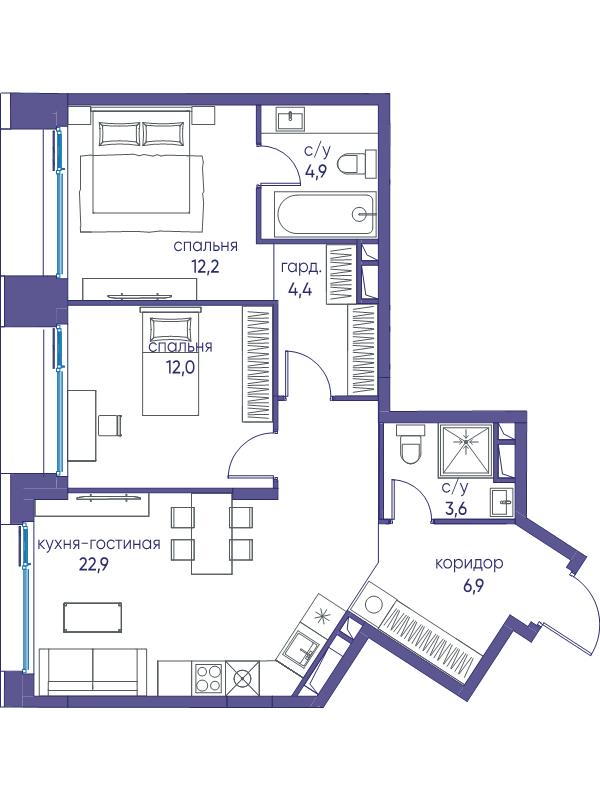3 ккв (Евро) 66,9 м²