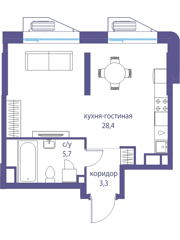Студия 37,4 м²