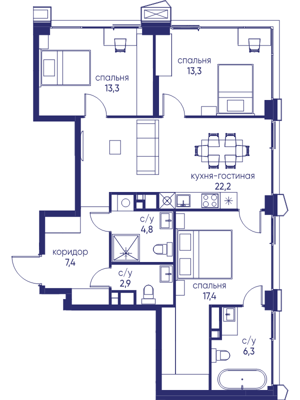 4 ккв (Евро) 87,6 м²